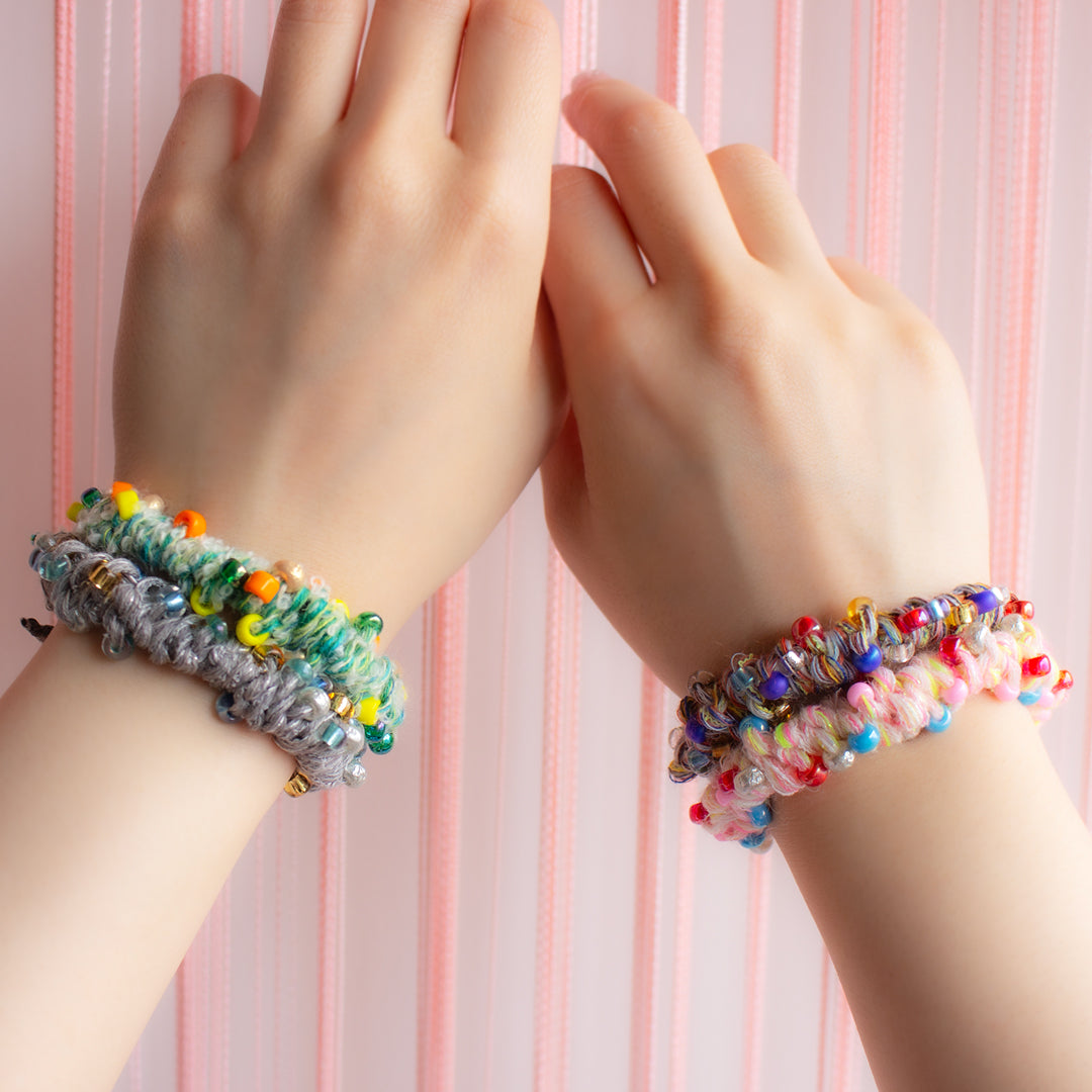 【編む編むチャレンジ枠】ミックスヤーンで遊ぶ 、くさりあみとビーズの夏アクセサリー by ハッピーパンチ編みーズ