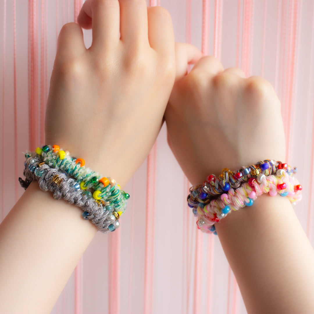 【編む編むチャレンジ枠】ミックスヤーンで遊ぶ 、くさりあみとビーズの夏アクセサリー by ハッピーパンチ編みーズ